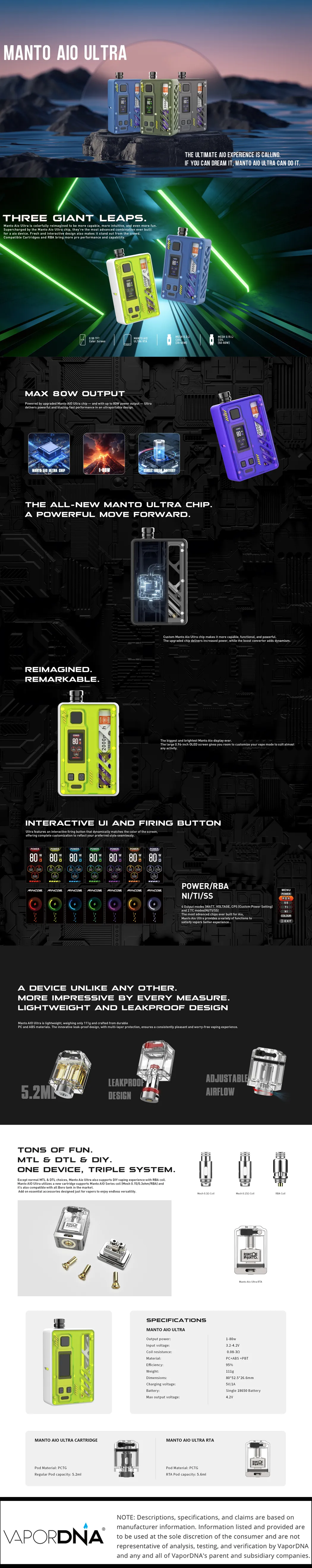 Rincoe Manto AIO Ultra 80W Boro Mod and RBA Kit (DISCONTINUED)